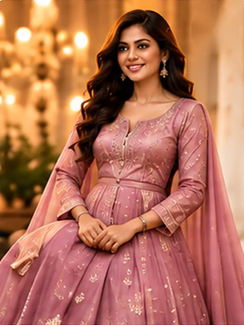 Mauve pink anarkali set with dupatta
