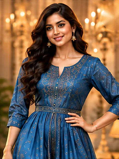 Blue embroidered flared dress