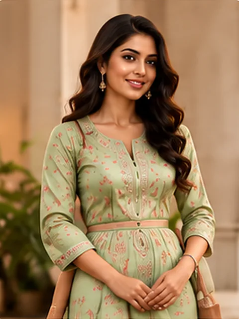 Mint green chikankari kurti set