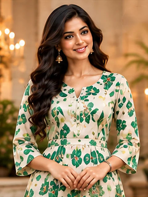Green floral designer kurti