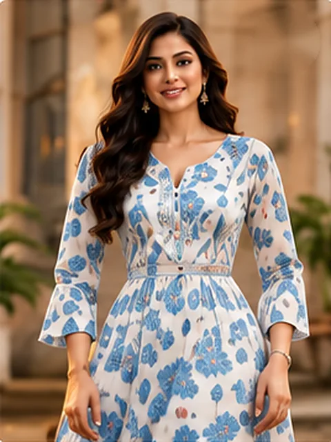 Blue and white floral maxi dress