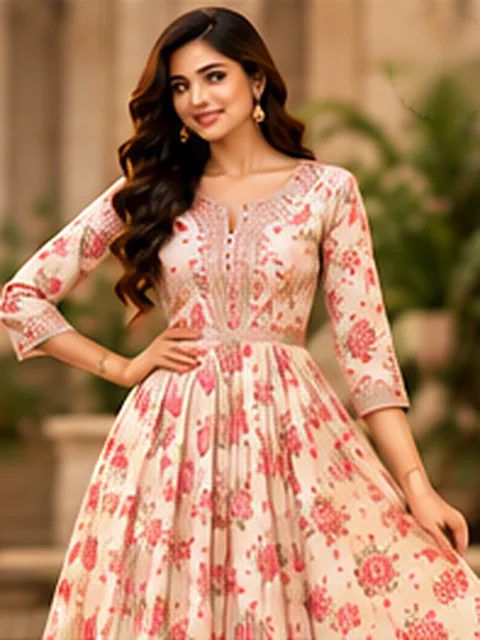Peach floral print kurti
